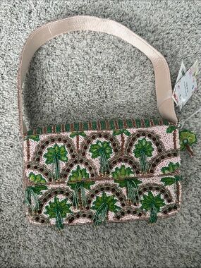 Beaded Pink and Green Floral Shoulder Bag